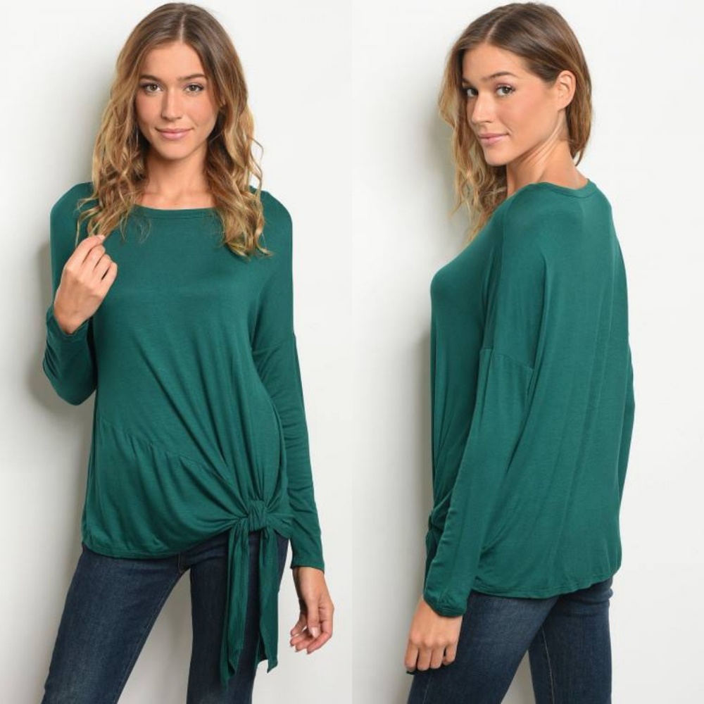 Super Soft Front Tie Tunic Top (Emerald Green) - Picture 8 of 11